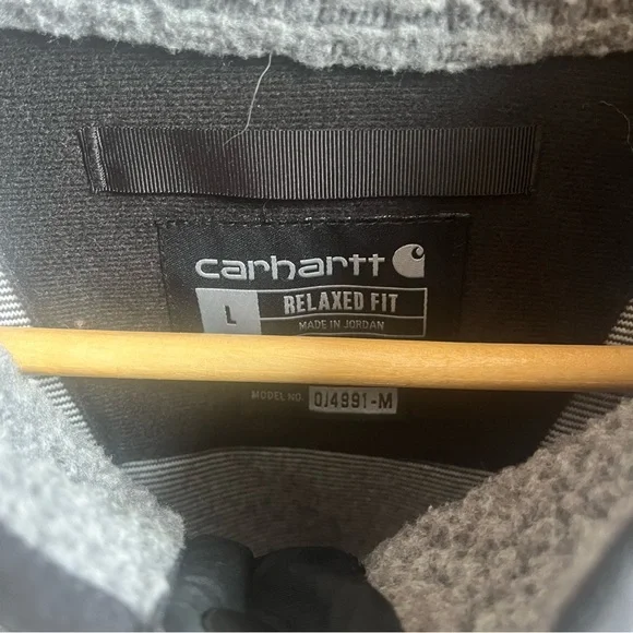 Carhartt Sherpa Fleece Quarter Snap Pullover Oversized Workwear Jacket Size L - Picture 4 of 8